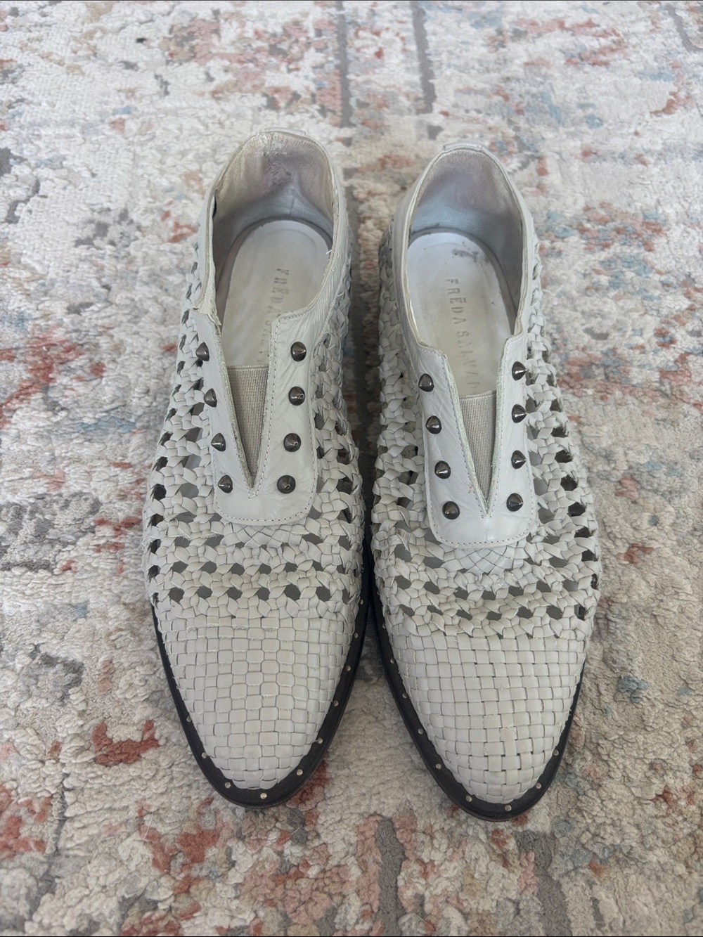 Freda Salvador Cream/off white Woven Leather Slip-On Oxford loafer